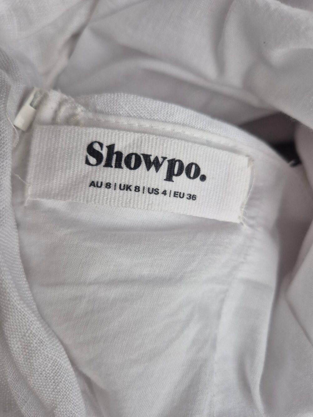 Showpo. 100% Linen Puff Sleeves Ruched Sexy Open Back Mini Dress White - Picture 14 of 16